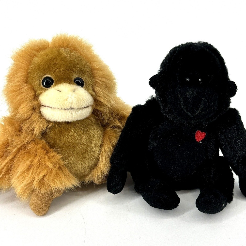 Gorilla‎ Plush LOT Black Gund Monkey Ape Stuffed Animal & Brown Alfa Orangutang